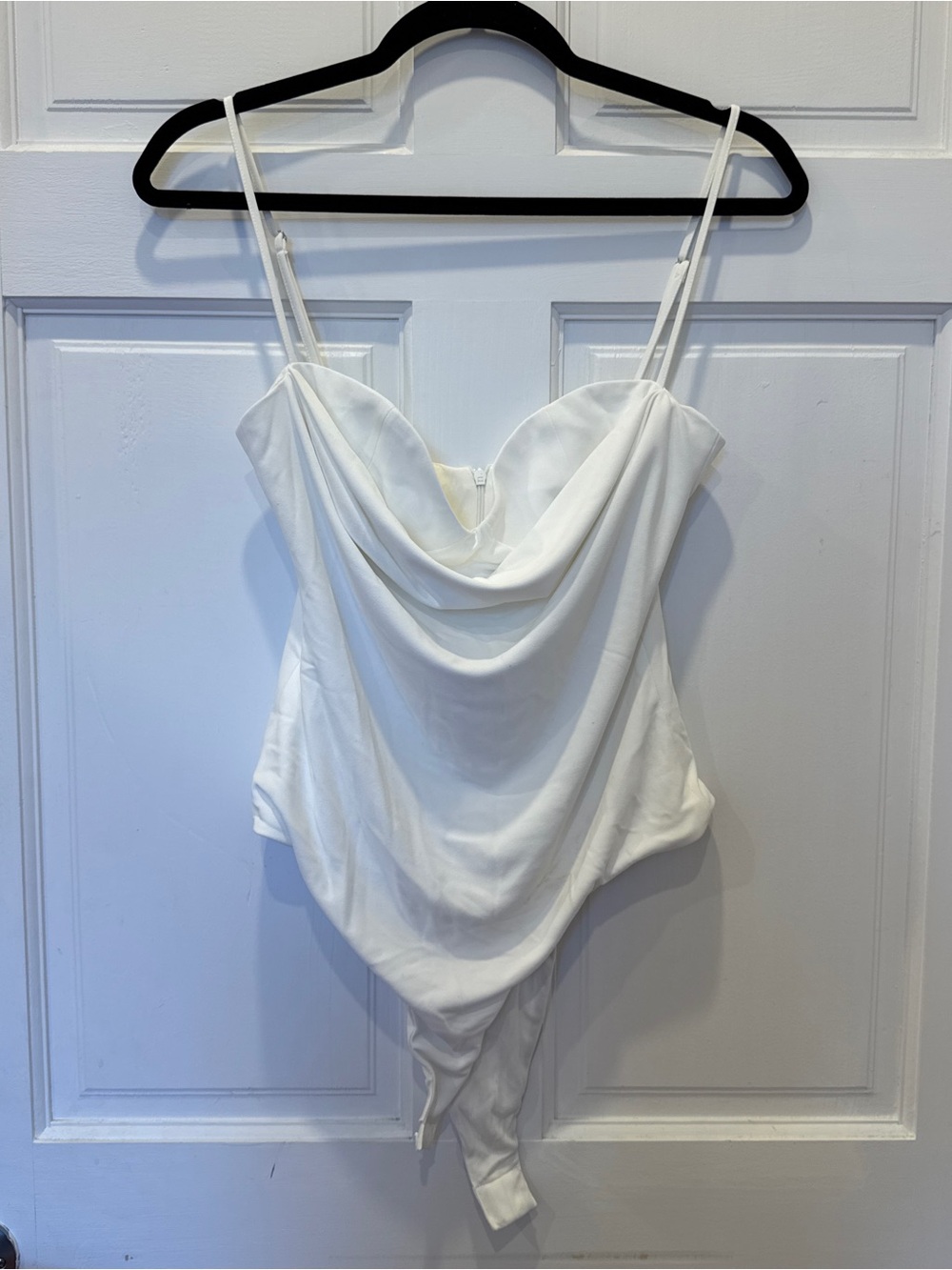 Zara White Cowl Neck Bodysuit Medium Draped Y2K Going Out Minimalist Top